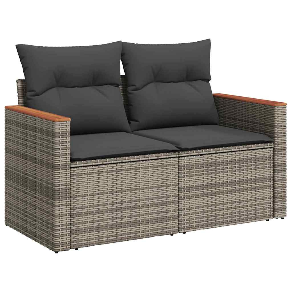 Garten-Sofa-Set mit Kissen mit Speicher Grau Poly Rattan